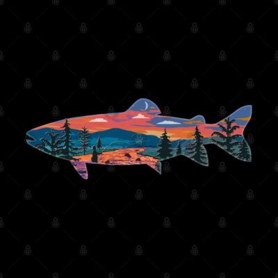 Trout Silhouette Fly Fishing Mountain Sunset River Tapestry Official Fishing Merch