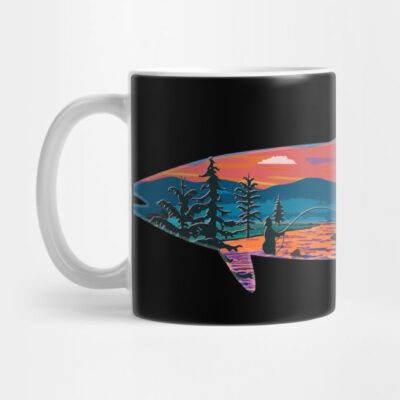 Trout Silhouette Fly Fishing Mountain Sunset River Mug Official Fishing Merch