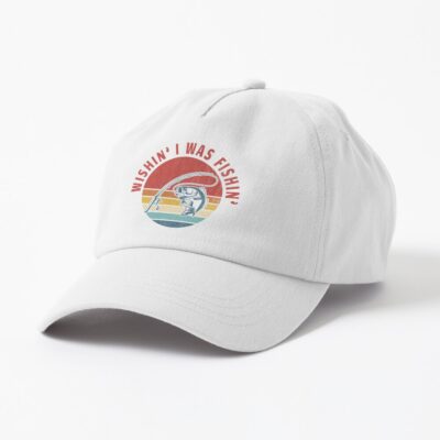 Wishin' I Was Fishin' Vintage Sunset Fishing Design Cap Official Fishing Merch