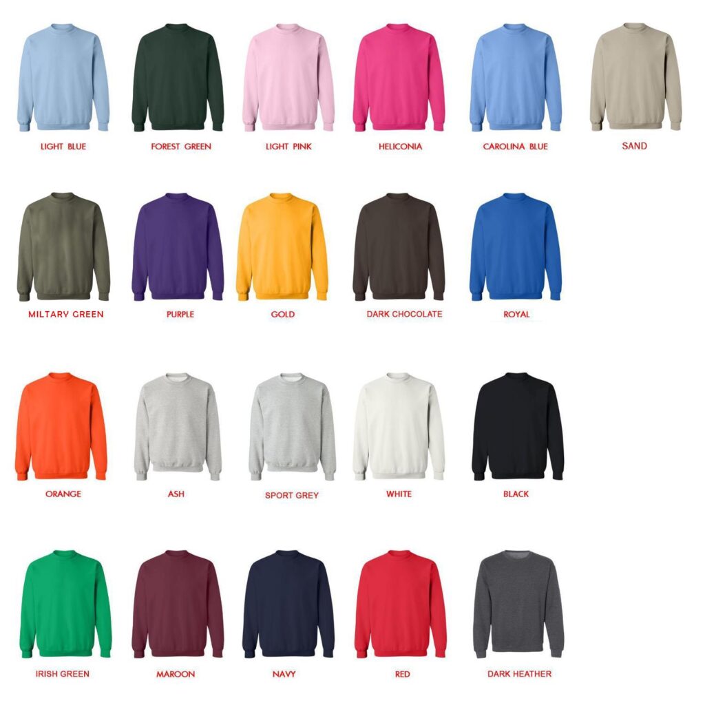 sweatshirt color chart - Fishing Gifts Shop