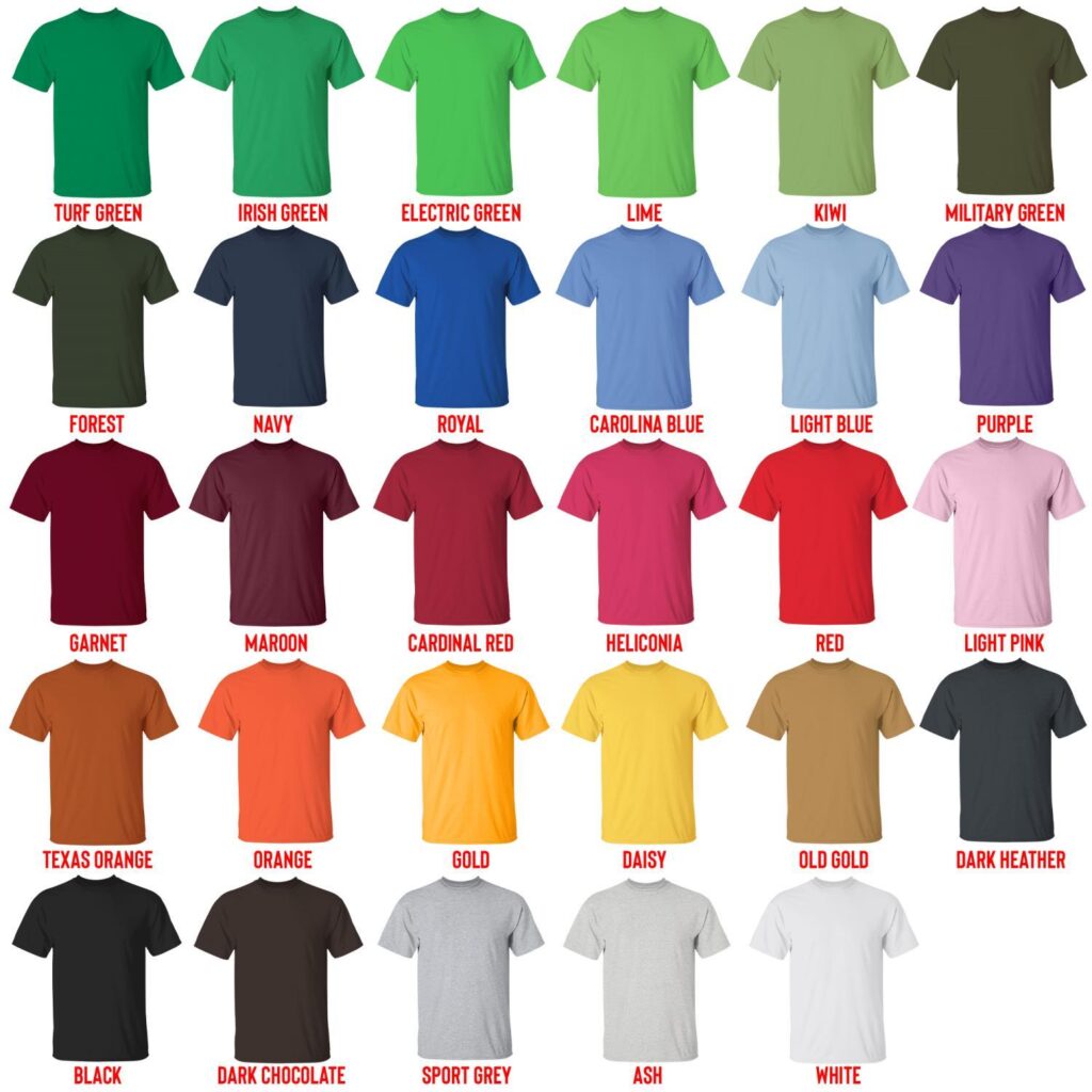 t shirt color chart - Fishing Gifts Shop