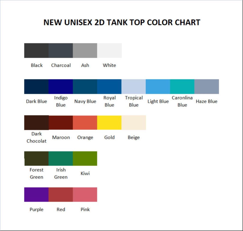 tank top color chart - Fishing Gifts Shop