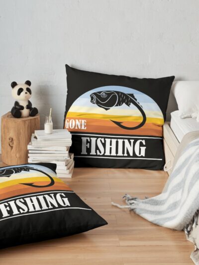 Gone Fishing Is A Unique Design Showing Carp Fishing Throw Pillow Official Fishing Merch