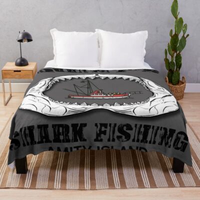 Quint'S Shark Fishing Throw Blanket Official Fishing Merch